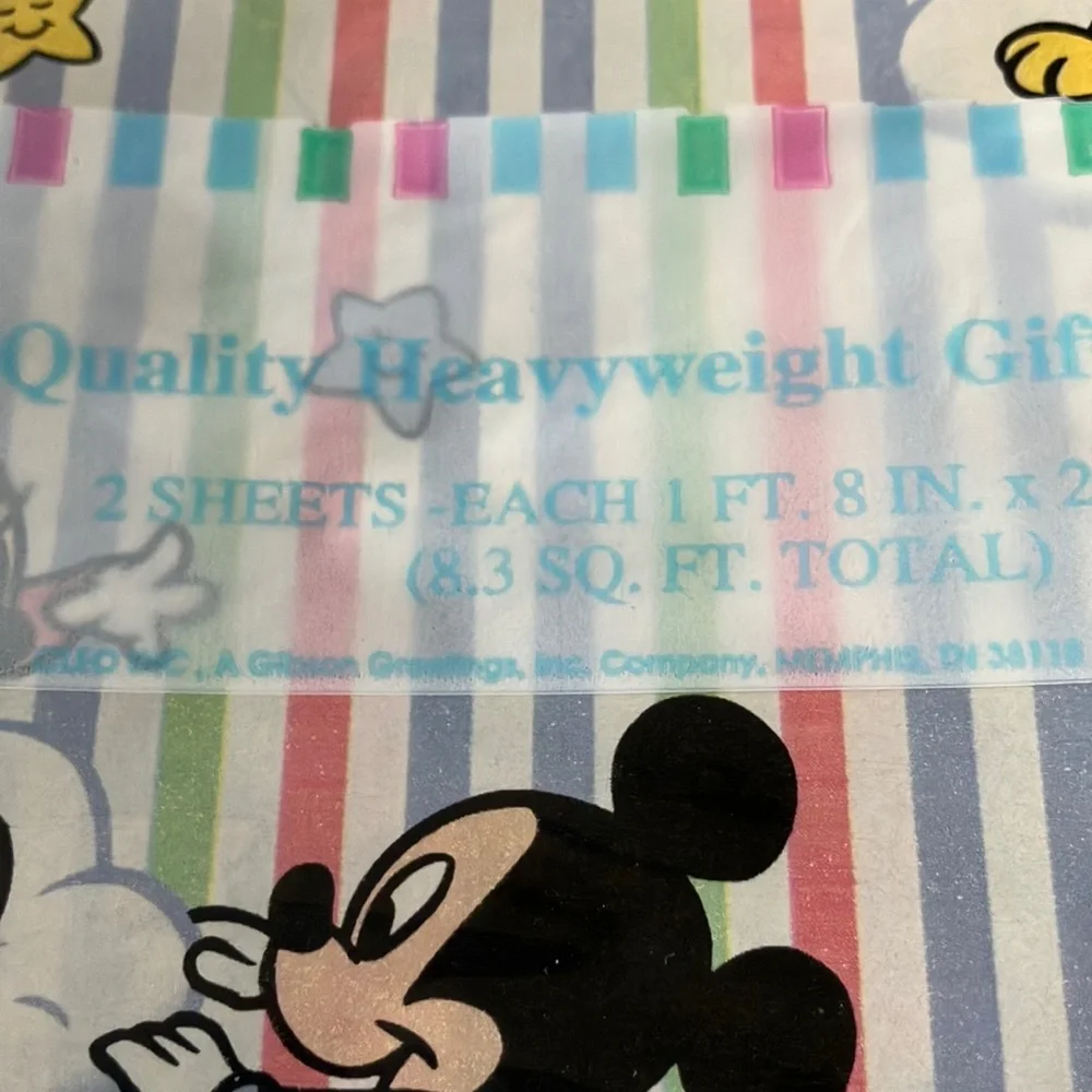 Disney Character Striped Baby Gift Wrap -Sealed New Old Stock‎